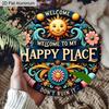 2D Flat 1pc Welcome Aluminum Hanging Plaque, Colorful Sun and Floral Welcome Signs, Porch Decor, Patio Decor, Whimsical Home Entrance Decor