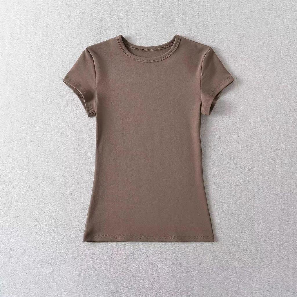 European & American Slim Fit High-Elastic Short-Sleeve T-Shirt: Breathable, Figure-Flattering, Petite Base Top