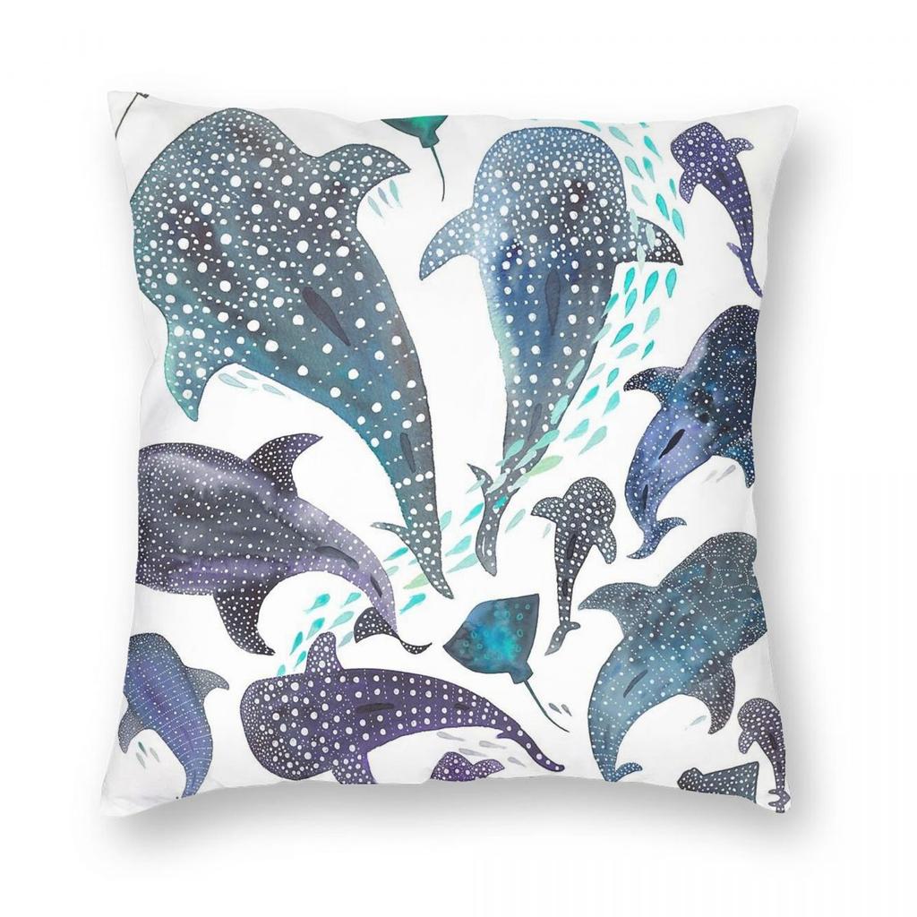 Whale Shark Ray Sea Creature Square Pillowcase Polyester Linen Velvet Creative Zip Decorative Throw Pillow Case Bed Cover