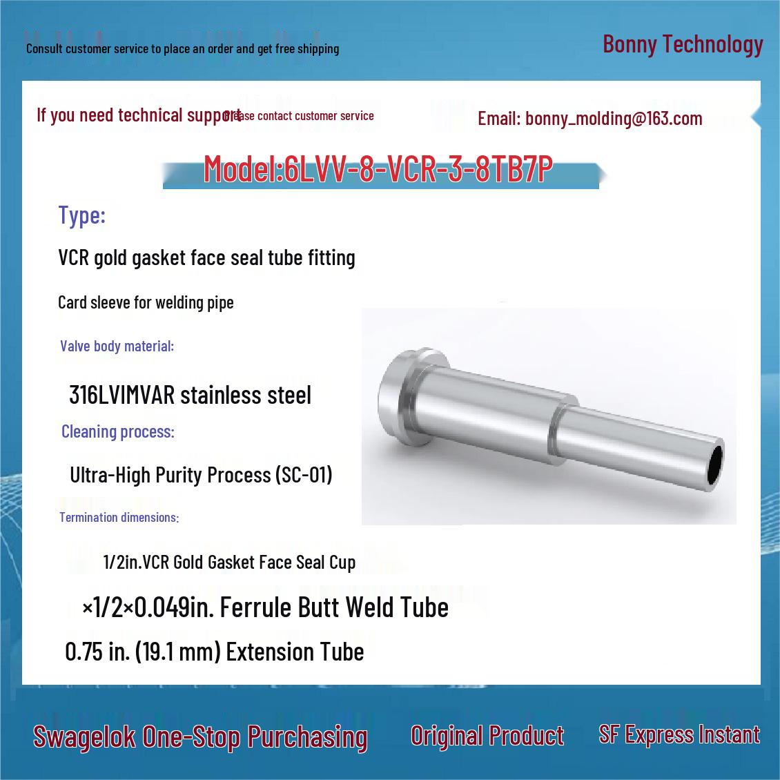 

Swagelok Original 316L VAR VCR Fitting 6LVV-8-VCR-3-8TB7P