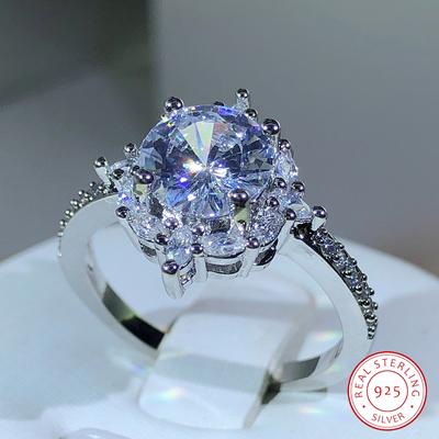 Silver Luxury Female Snowflake Ring Fashion Silver Color Crystal Zircon Stone Ring Vintage Wedding Rings For Women