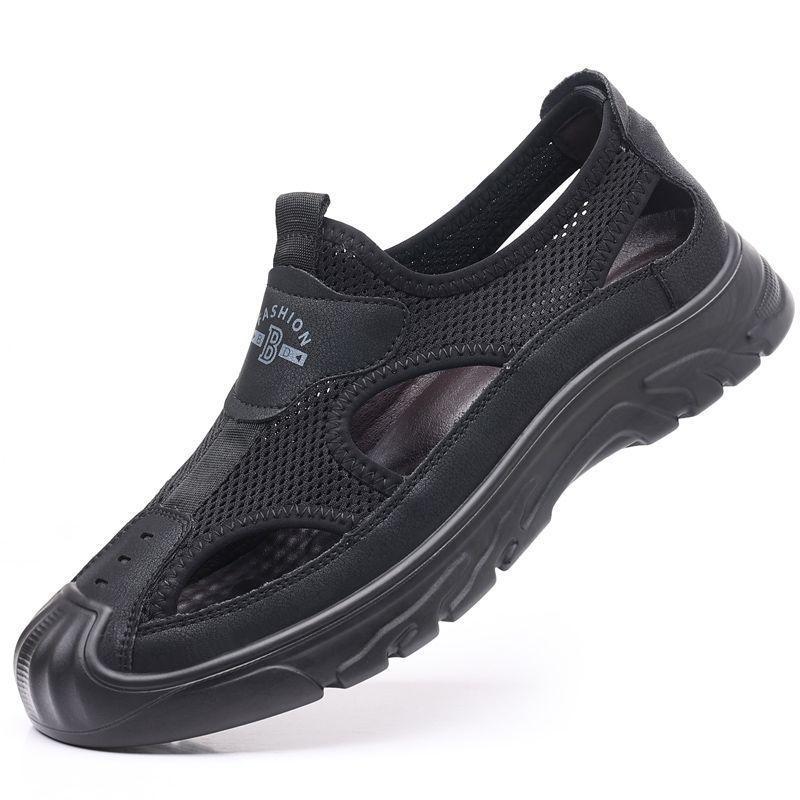 2024 Men's Summer Genuine Leather Breathable Sandals: Mesh Driving, Outdoor, Leisure, Wading & Beach Shoes