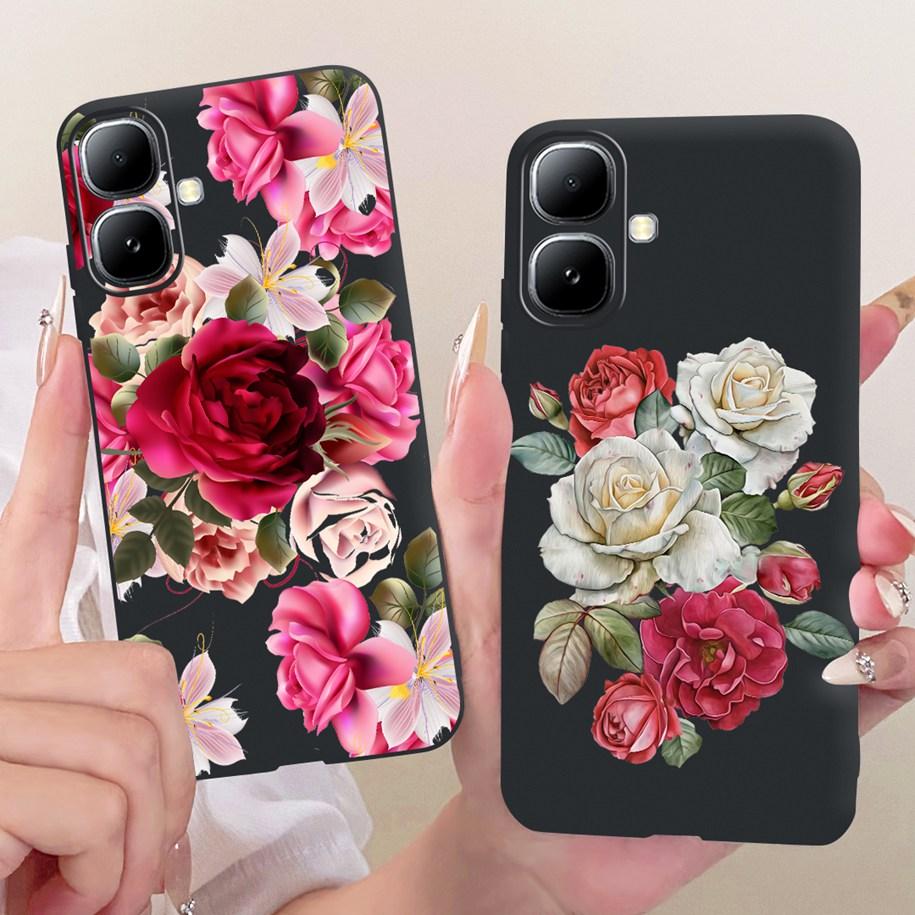 For Infinix Smart 20 4G Case New Fashion Flower Pattern Soft Black Silicone Phone Cover For Infinix Smart 20 Bumper Smart20 Para