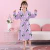 Girls' Combed Cotton Long-Sleeve Pajama Robe - Spring/Summer Bathrobe for Kids, Cute Sleepwear for Middle and Big Girls