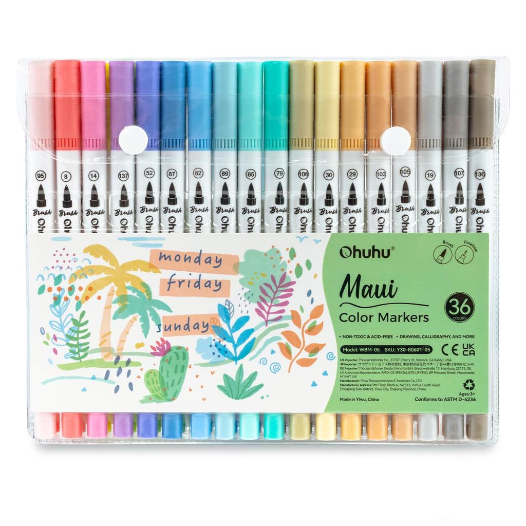 Ohuhu Art Markers Dual Tips Line Marker Set WaterColor Pen Coloring Water Color Brush Fineliner Painting Drawing School Supplies