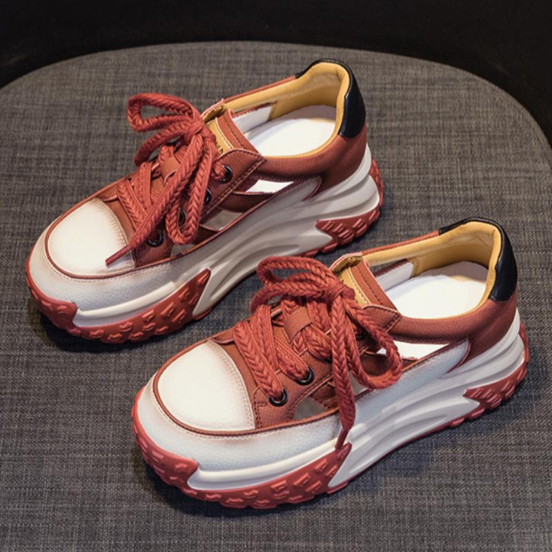 

Leather Hollow Ladies Summer Retro Lightweight Height-enhancing Casual Sports Shoes Thick-soled Sandals 33