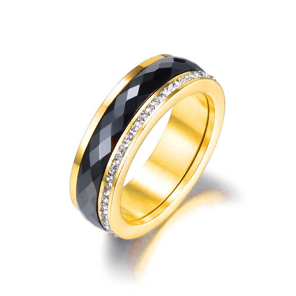 Classic Titanium Stainless Steel White/Black Ceramics Ring Jewelry CZ Crystal Wedding Engagement Rings For Women