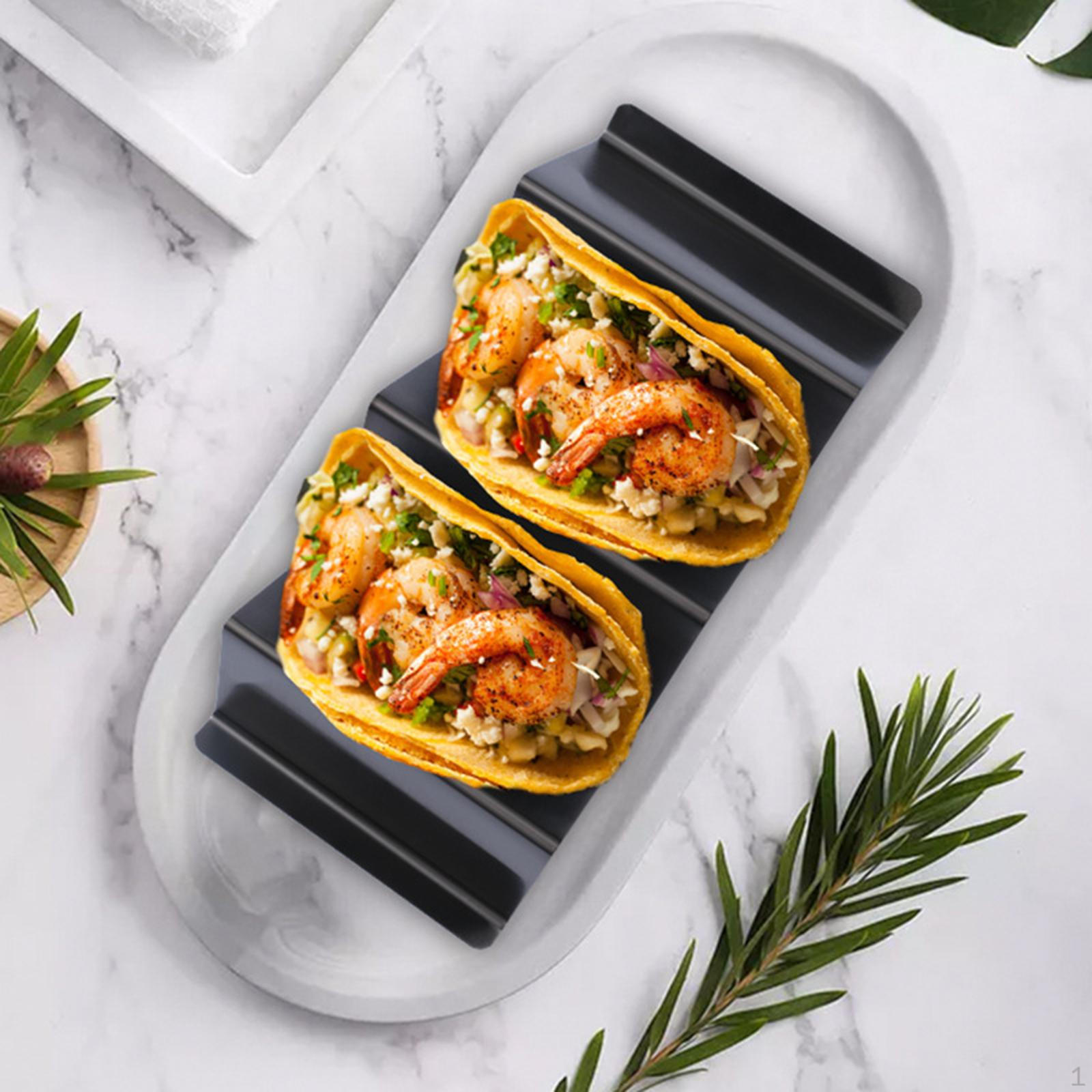 

1Pc Taco Holder Stand Stainless Steel Metal Grill Rack Shell Tray 2 Tacos for Parties Black