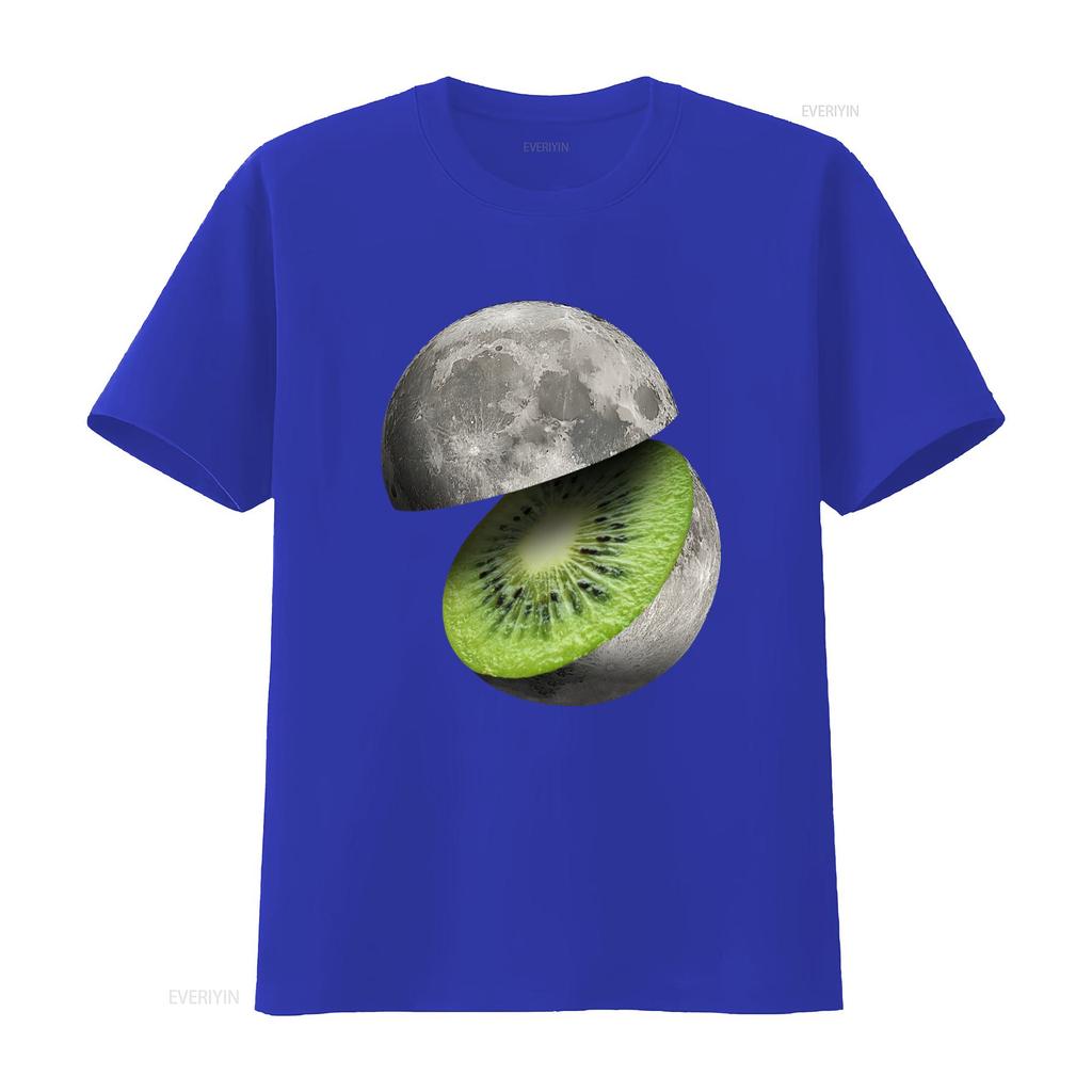 Moon Cut Kiwi Planet Space Fruit T Shirt for Adults Unique Astronomy Design vintage Washed Top For Everyday Wear Stretched