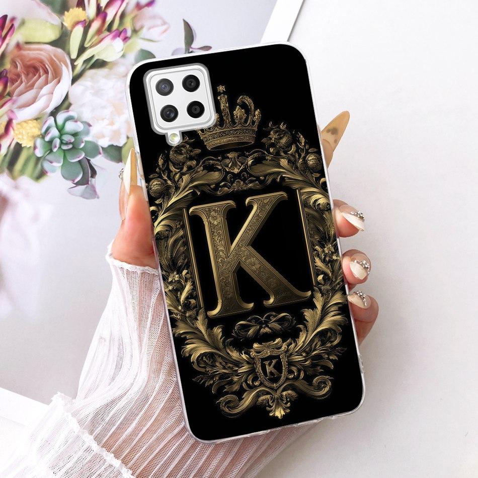For Samsung Galaxy A22 4G 5G Royal Crown Initial Letter Couple Phone Case For Samsung A22 A225F Soft Silicone TPU Covers Bumpers