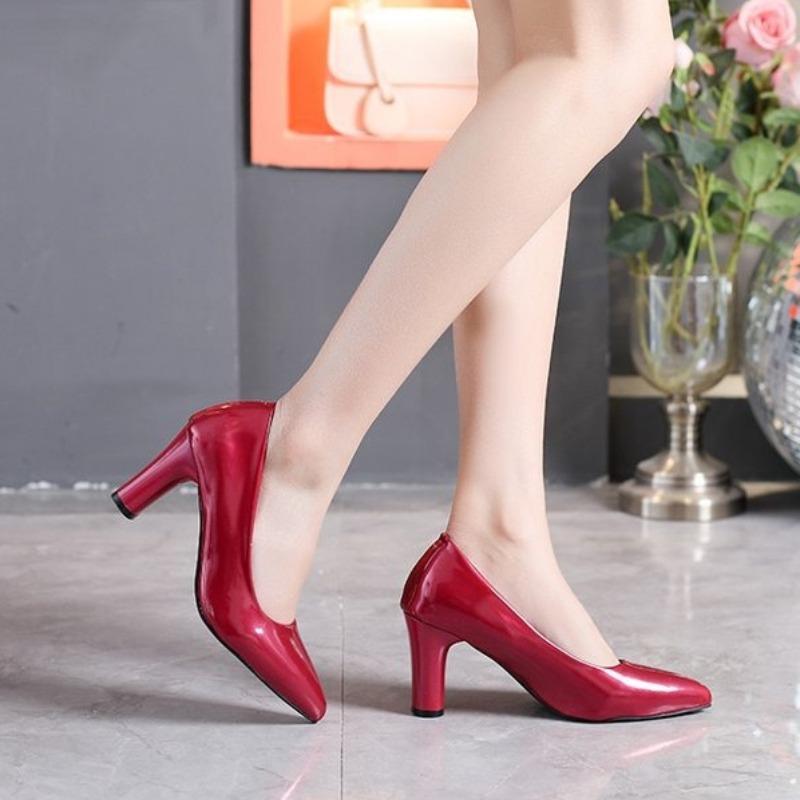 Versatile Temperament Shallow Single Shoes 2026 Spring and Summer New Pointed Toe High Heels Block Heel Women's Shoes