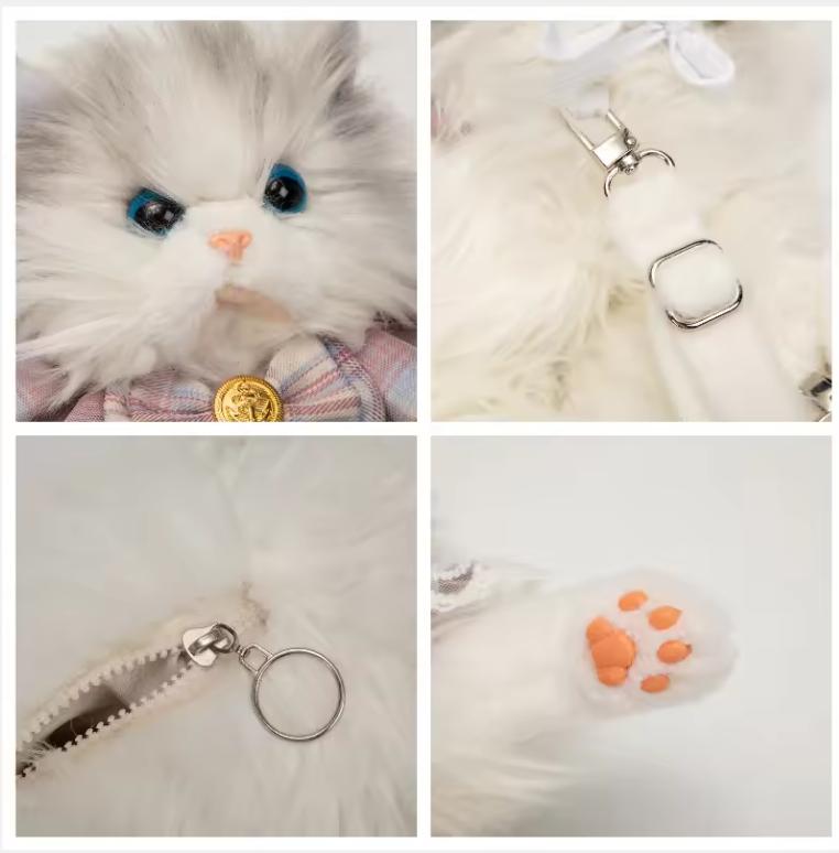 Cute Simulated Cat Designer Backpack Women Kawaii Soft Plush Trendy Backpack Purse for Woman School Bag Gift for Girls