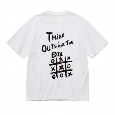 Men's Trend Classic T-Shirt Think Outside the Box Handwritten Puzzle Cotton Tee