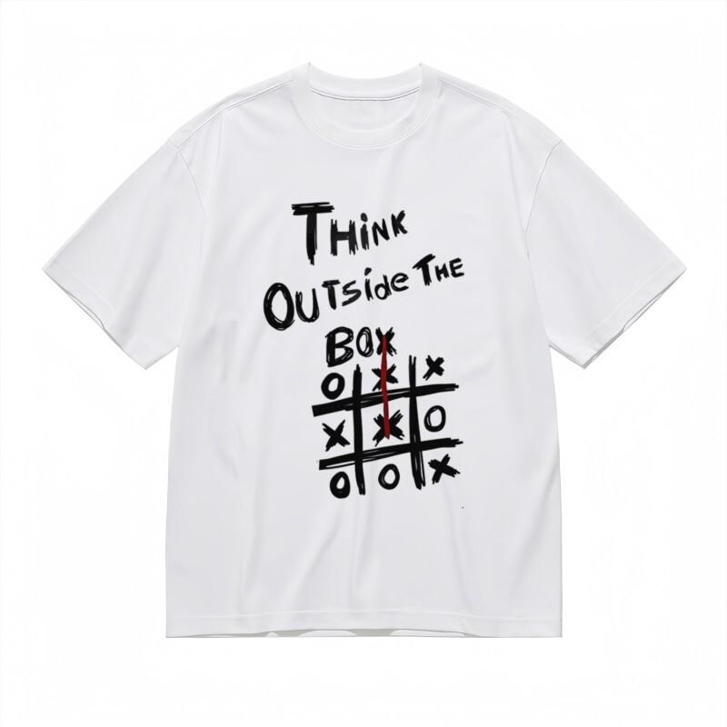 

Men s Trend Classic T-Shirt Think Outside the Box Handwritten Puzzle Cotton Tee M