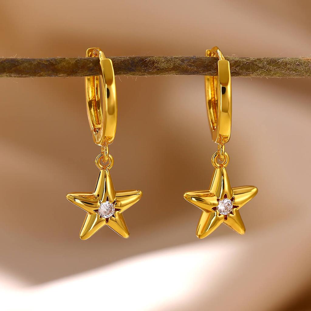 Cute Hoop Earrings Women's Party Geometric Heart Small Fish Gold Color Hanging Hoops Stainless Steel Jewelry Flower Earring Gift