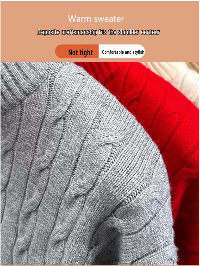 Men's Light Luxury Cable Knit Half-Zip Sweater with Stand Collar - Business Casual Autumn/Winter Outerwear