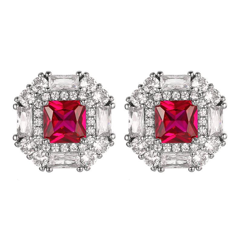 Jewelry Set Earrings Necklace Ring Colorful Ruby High-end Feeling Light Luxury Fashionable Women's