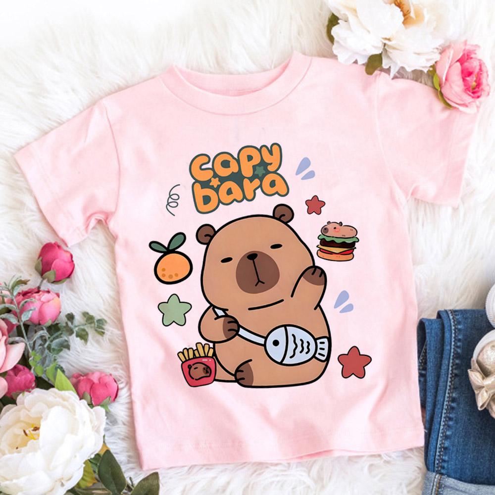 Women Men Capybara Tees Short Sleeved Clothes Boys Girls Round Neck Tops Couple Cute Cartoon Capybara