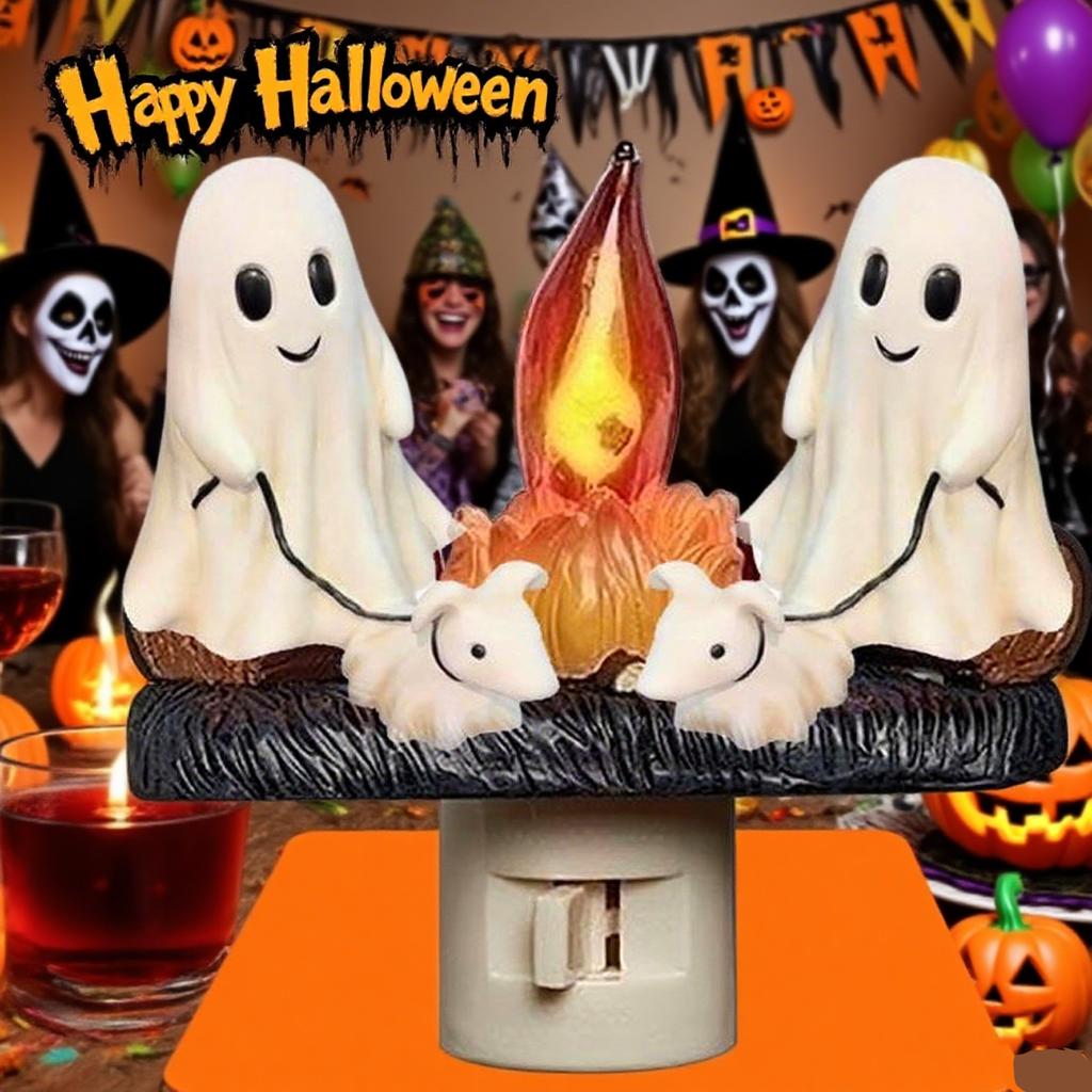 Flickering Night Light : 3D Bonfire Flame Nightlight Plug In Roasting Marshmallows Night Lights For Halloween Horror Parties Decorations