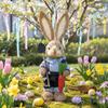 Easter Bunny on Swing Handmade Woven Grass Rabbit Creative Figurine Home Decor Hanging Ornament Forest Theme Gift Souvenir