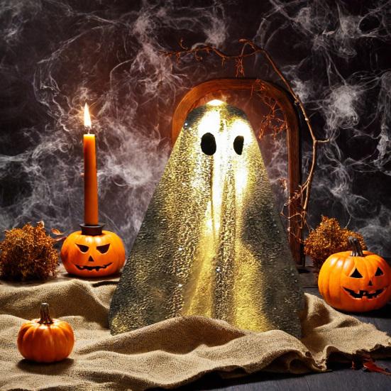 Pânză cu Paiete Decor de Masă cu Fantomă Halloween Figurine Fantomă Strălucitoare pentru Halloween Dormitor Birou Decor Acasă