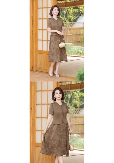 Mom's Elegant Chinese-Style Plus Size Dress: Slimming, Tummy-Concealing Summer Short Sleeve for Middle-Aged and Elderly Women
