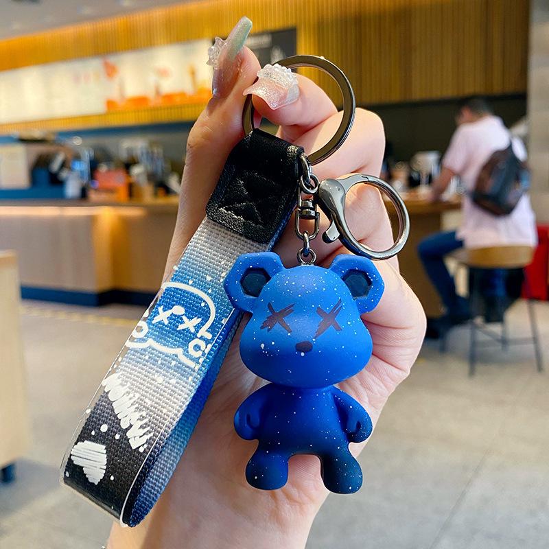 Starry Sky Chameleon Bear Keychain - Cute Plush Toy & Schoolbag Pendant Gift