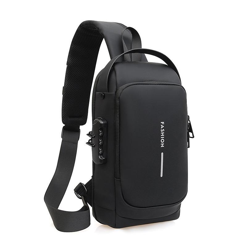 

Men s Bag One Shoulder Multifunctional Messenger Bag Password Lock Sports Locomotive Bag Waterproof USB Charging Port Anti-theft Breast Bag чорний