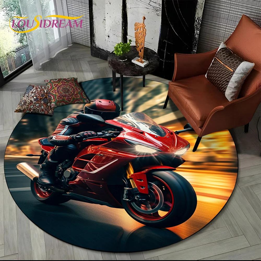 3D Retro Vintage Motorcycle Cartoon Round Area Carpet Rug for Living Room Bedroom Kid Playroom Decor,Pet Area Rug Non-slip Gift