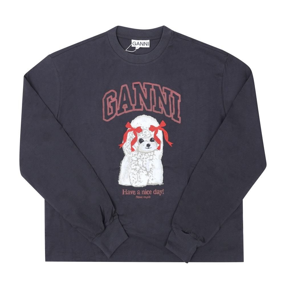 Ganni Women S Long Sleeve T ShirT Poodle Logo A1050036 252 A1050036 252 (S)