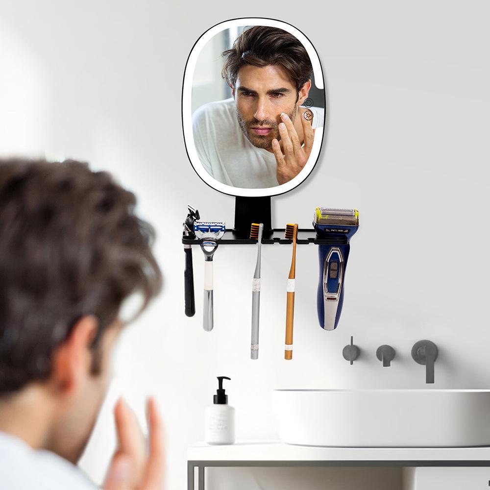 Shower-Proof LED Makeup & Shaving Mirror with Anti-Fog, Storage Shelf & Hooks