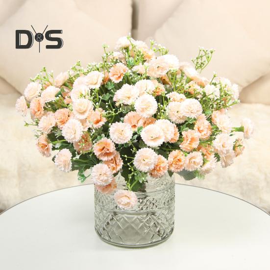 Artificial Carnation 20 Heads Realistic Fake Silk Flower Wedding Party Home Office Table Centerpiece Faux Floral Plants Branch Decoration