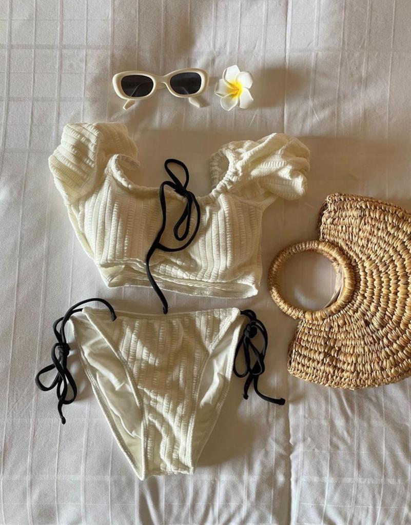 Women's Solid Color Off-Shoulder Ruffle Bikini - Sexy Korean Style for Vacations