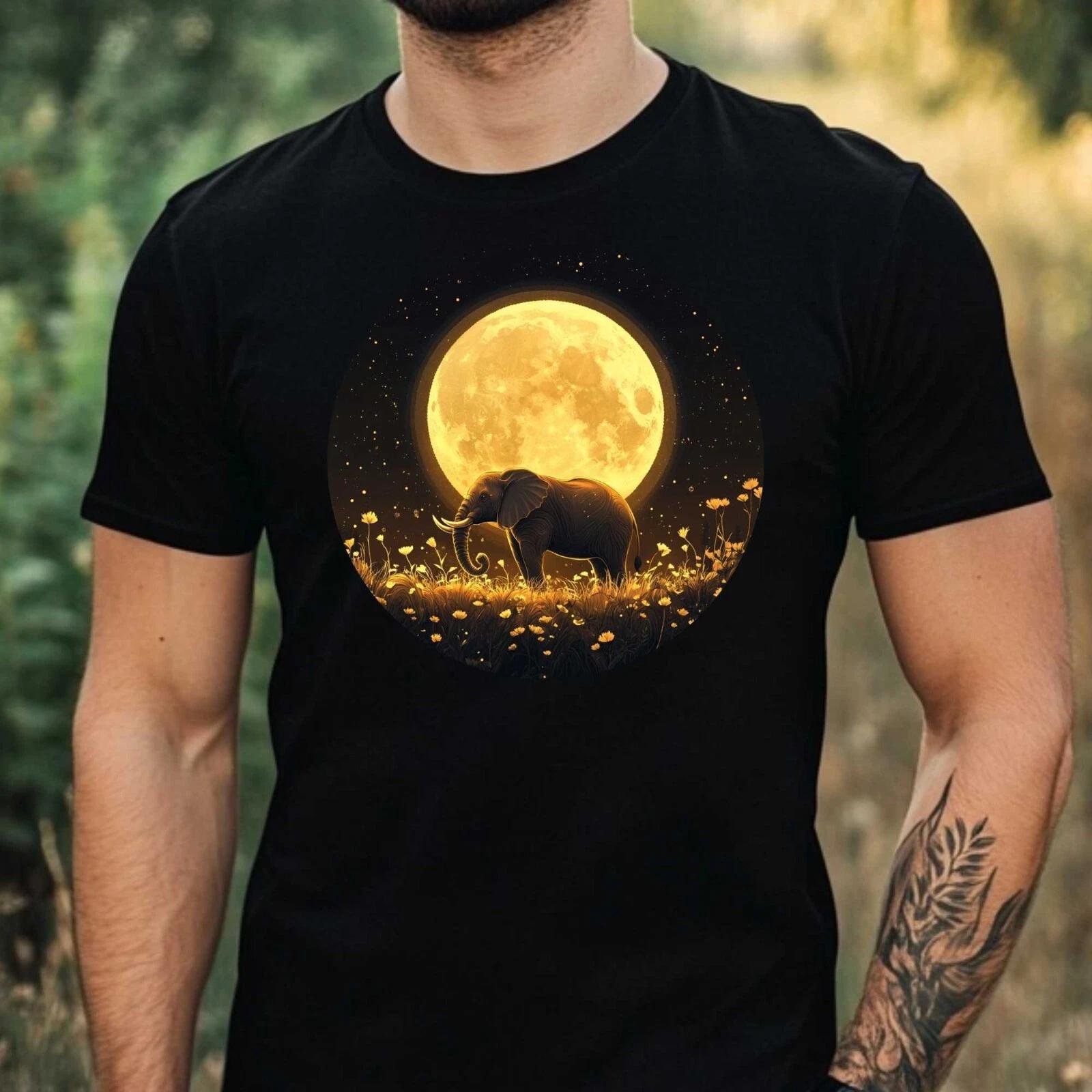 T-Shirt Herren Elefant im Mondlicht Motiv Baumwolle Größe XS bis 5XL XXL