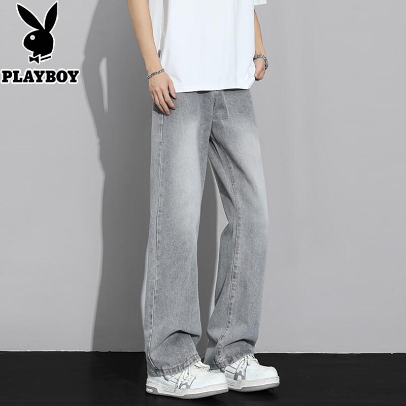 PLAYBOY Men's Loose Straight Micro-Flared Jeans