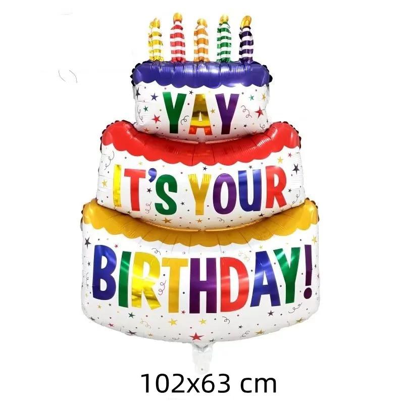 Happy Birthday Cake Balloons Large 3-Layer Color Candle Cake Balloons Bear Cake Ballon for Kid Birthday Party Baby Shower Decors