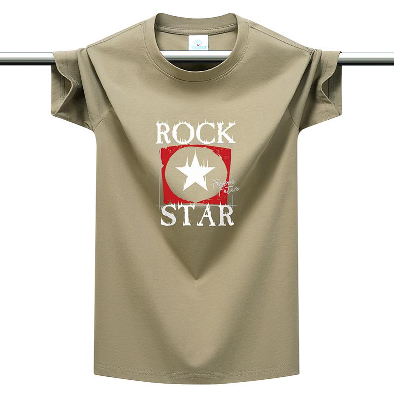 220g Heavyweight Cotton Men's T-Shirt Rock Star Print Plus Size Multi-color Casual Round Neck Tee