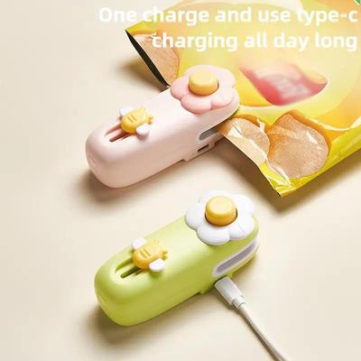 1 ADET Çiçek Şeklinde Mini Mühürleme Makinesi Plastik Şarj Edilebilir Isı Mühürleyici Ev Tipi 2'si 1 Arada Atıştırmalık Meyve Baharat Poşet Mühürleme Makinesi