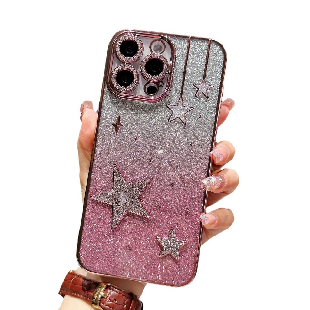The Creative Three-dimensional Meteor Is Suitable for IPhone15promax Phone Case, Apple 14 Gradient Glitter 13 Flash Diamond Lens