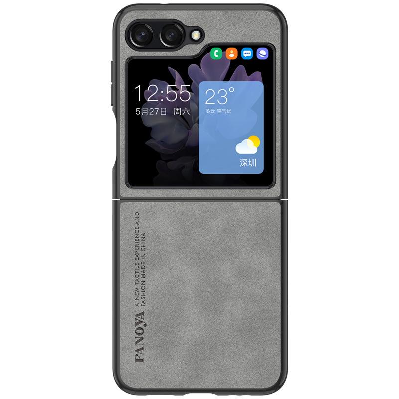 Suitable for Samsung Z Flip6 Sheepskin Foldable Phone Case Fold4 Leather-texted Flip3 Protective Case W20