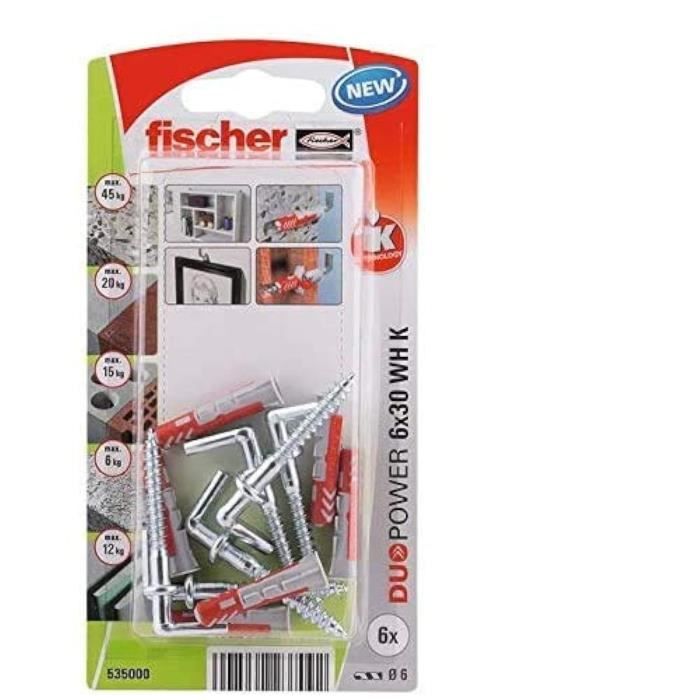 Chevilles duopower 6x30 avec crochet - FISCHER - Blister de 6
