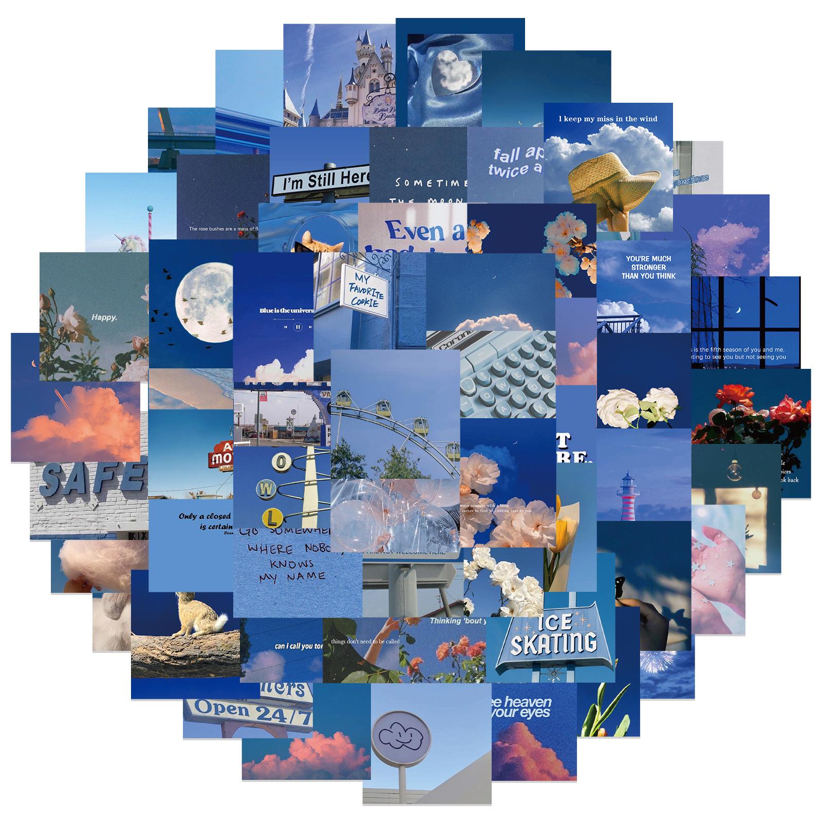 

62 Cured Blue Landscape Pictures Graffiti Stickers Decorate Suitcase DIY Waterproof Stickers