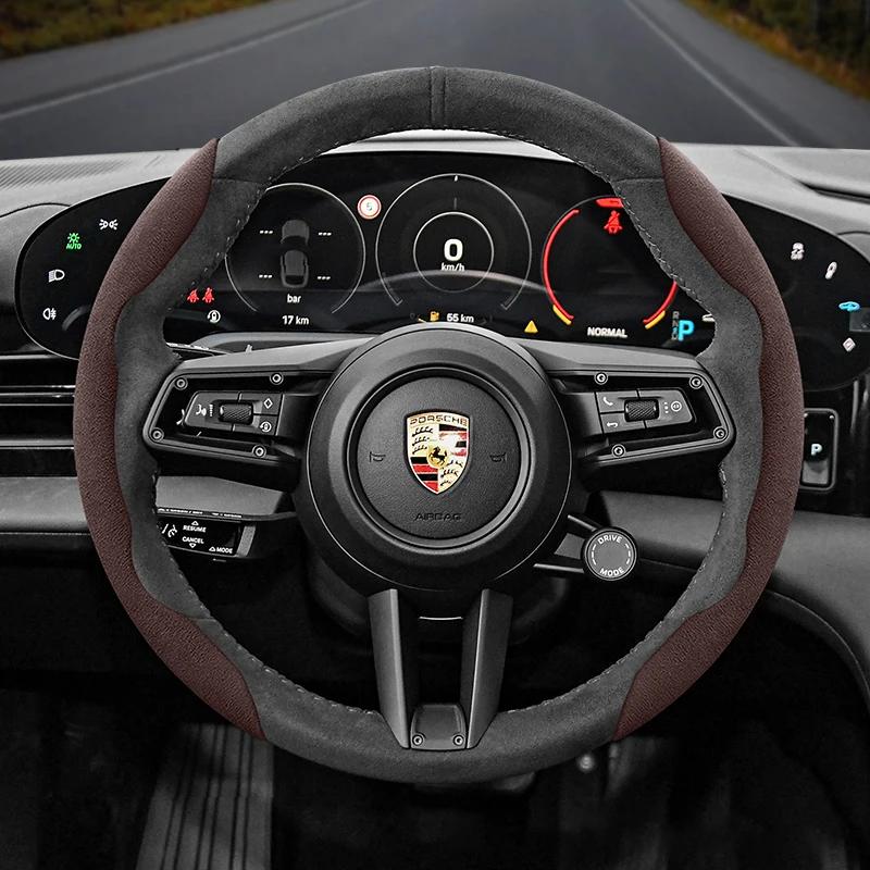 Compatibel met Porsche stuurwielhoezen: Cayenne, Macan, Panamera, 718, kunstleer, gesp, handgreepafdekking.