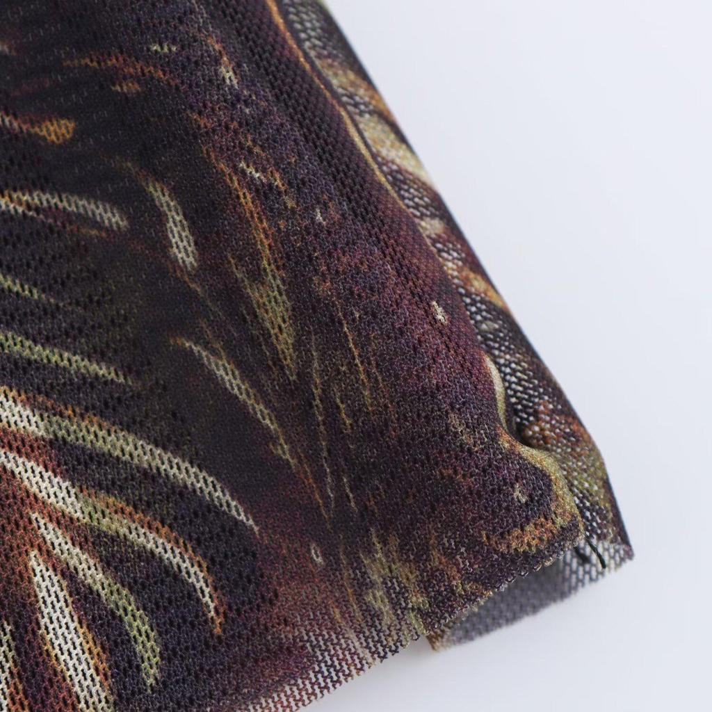 2024 Autumn Women's European & American Print Silk Waist-Hugging Long-Sleeve Short Dress