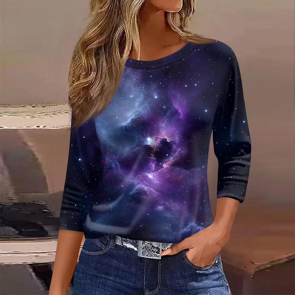 Damen T-Shirt Print 3/4 Ärmel Alltagsmode Wochenende Basic Rundhals Normales Oberteil