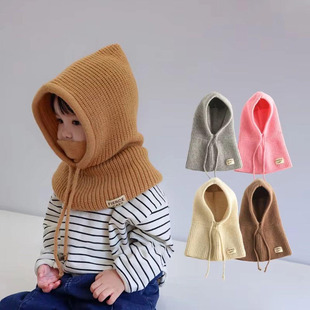 One-piece Baby Balaclava Hat Ears Neck Knitted Cap Fashion Scarf Mask Hats  Children