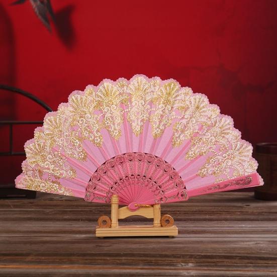 Folding Fan with Hanging Ring Smooth Opening Comfortable Grip Clear Pattern Chinese Style Fabric Folding Fan School Supply
