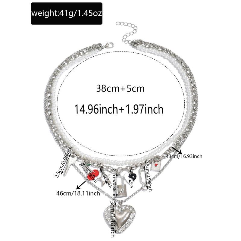 Multi-layer Love Necklace, Retro Pendant, Fashion Key, Cherry Stacked Collarbone Chain Women's Necklace.