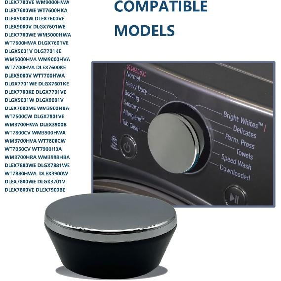 AEZ73913401 Knob Assembly Fits washers and dryers Chrome