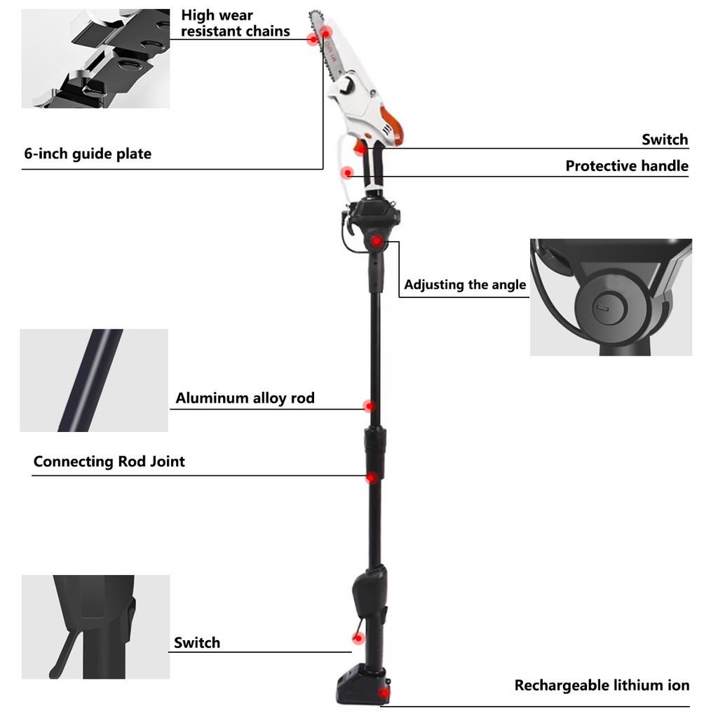 18V 6 Inch Telescoping Pole Electric Chainsaw Cordless Rechargeable High Branch Saw Garden Tree Pruning Tool